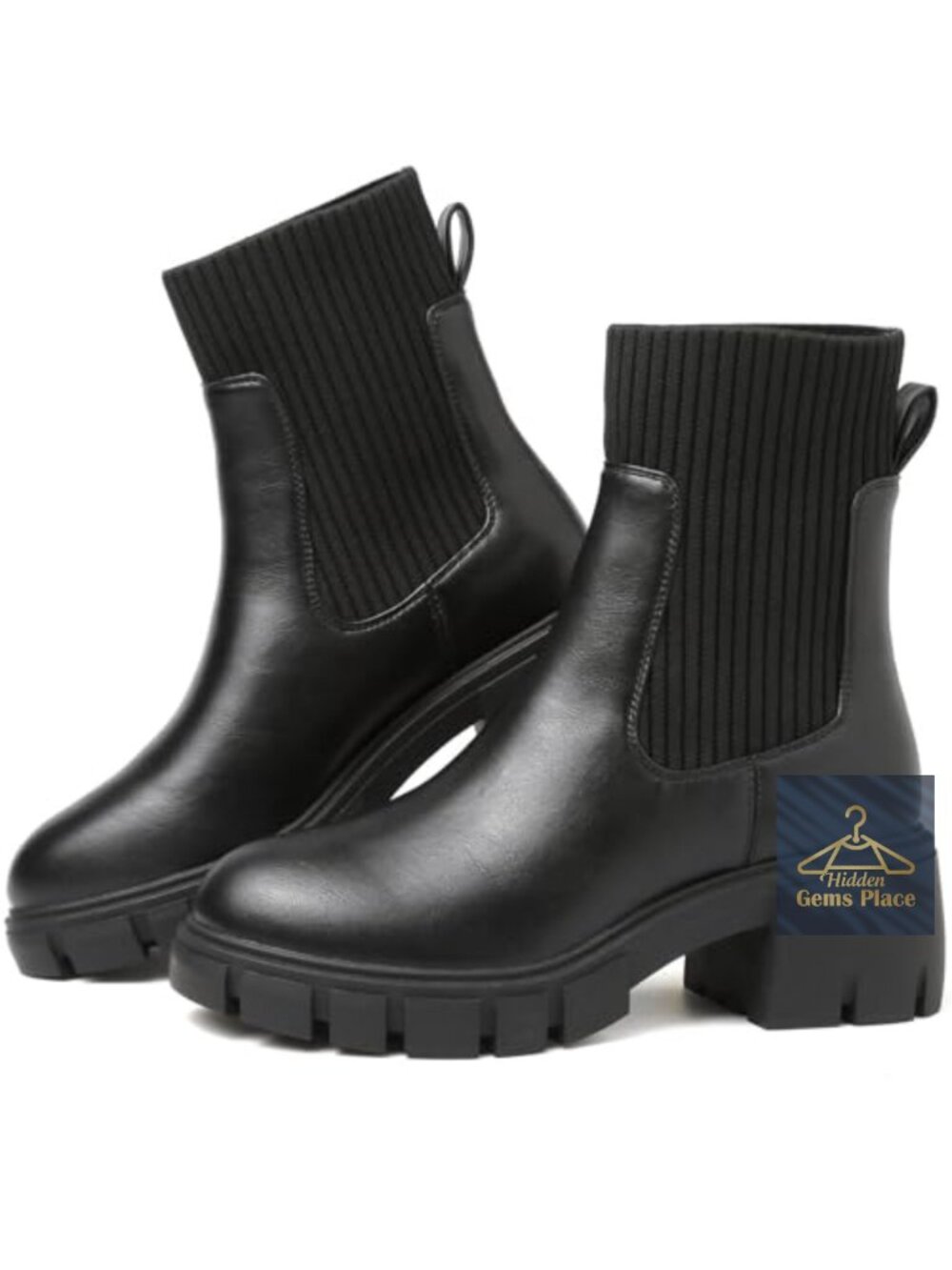 Women Platform Chelsea Boots Chunky Lug Sole Block Heel Ankle Booties
